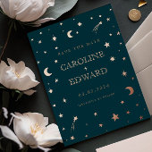 Maan en sterren hemelse sterrenbeeld gouden bruilo folie uitnodiging
