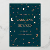 Maan en sterren hemelse sterrenbeeld gouden bruilo folie uitnodiging (Voorkant)