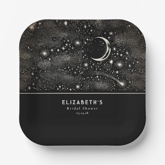Maan en sterren Hemelse Sterrennacht Papieren Bordje (Voorkant)