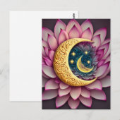 Maan en sterren Lotus Bloem Verlichting Creatie Briefkaart (Voorkant / Achterkant)