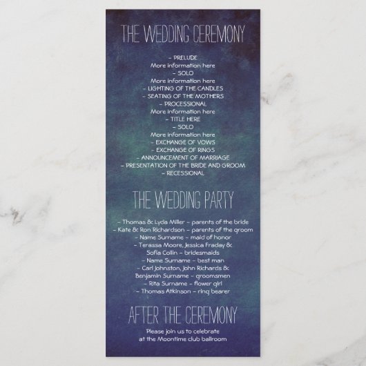 Maan en Sterren Marine huwelijksprogramma Programmakaart (Achterkant)