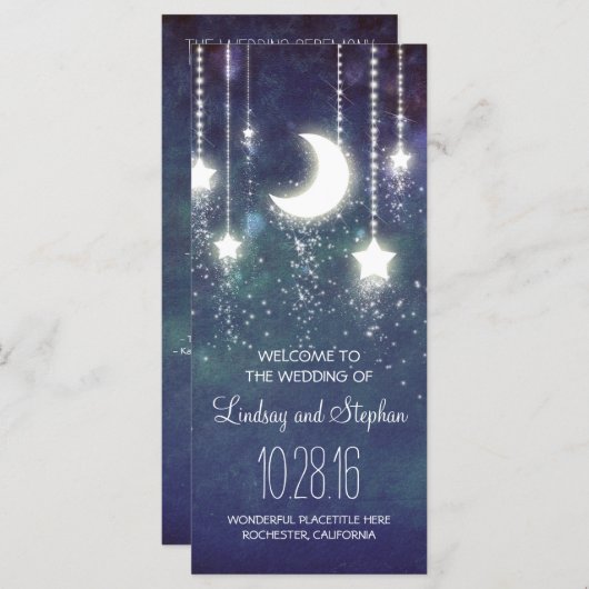 Maan en Sterren Marine huwelijksprogramma Programmakaart (Voorkant / Achterkant)