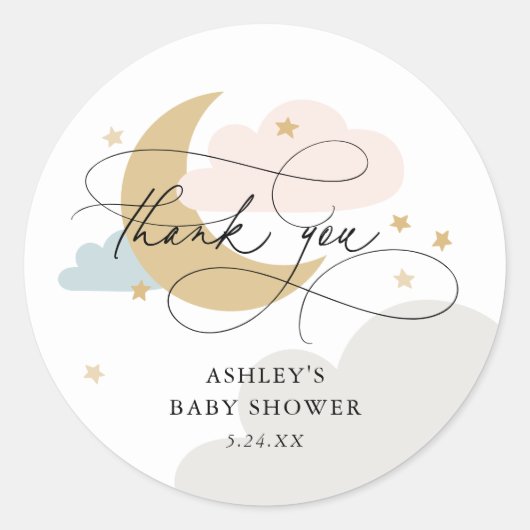 Maan en sterren Meervoudig Manuscript Baby shower  Ronde Sticker (Voorkant)