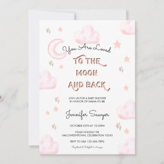 Maan en sterren | Modern Waterverf Baby shower Kaart (Voorkant)