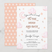 Maan en sterren | Modern Waterverf Baby shower Kaart (Voorkant / Achterkant)