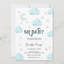 Maan en sterren | Modern Waterverf Baby shower Kaart
