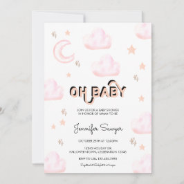 Maan en sterren | Modern Waterverf Baby shower Kaart