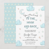 Maan en sterren | Modern Waterverf Baby shower Kaart (Voorkant / Achterkant)