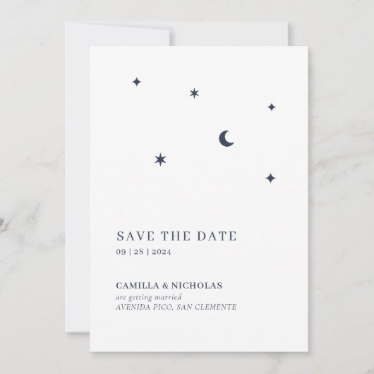 Maan en sterren moderne hemelse bruiloft save the date (Voorkant)