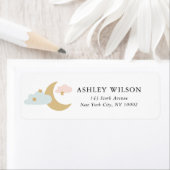 Maan en sterren Moderne Minimale gouden Roze Blauw Etiket (Insitu)