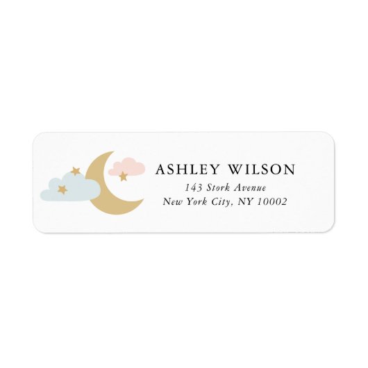 Maan en sterren Moderne Minimale gouden Roze Blauw Etiket (Voorkant)