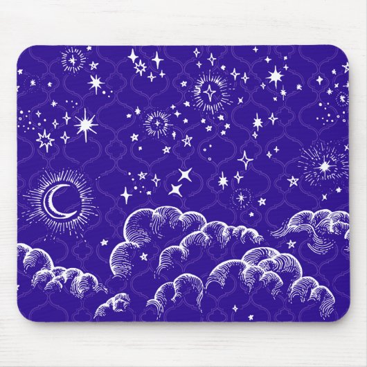 "Maan en sterren" Mousepad (Blauw) Muismat (Voorkant)