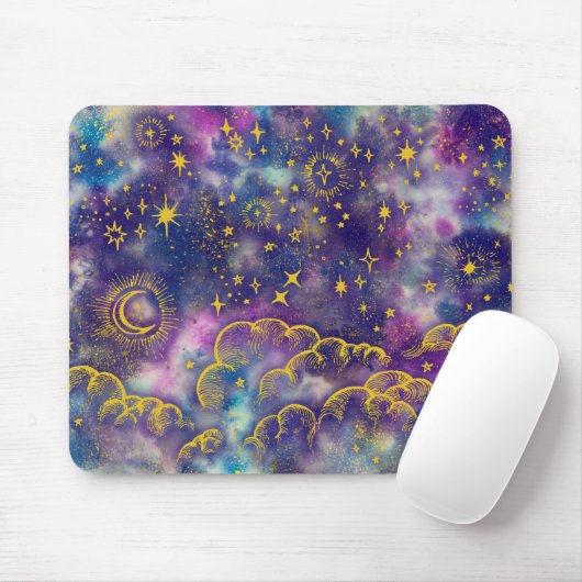"Maan en sterren" Mousepad (Gouden kleuren) Muismat (Met muis)