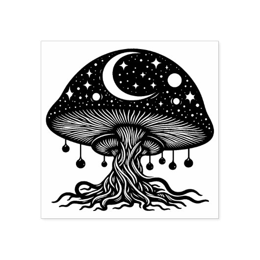 Maan en sterren Mushroom Rubber Stamp Rubberstempel (Afrduk)