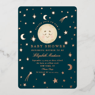 Maan en Sterren Nacht Cute Baby Shower Folie Uitnodiging