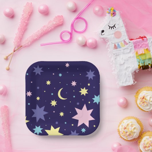 Maan en sterren. papieren bordje (Feest)