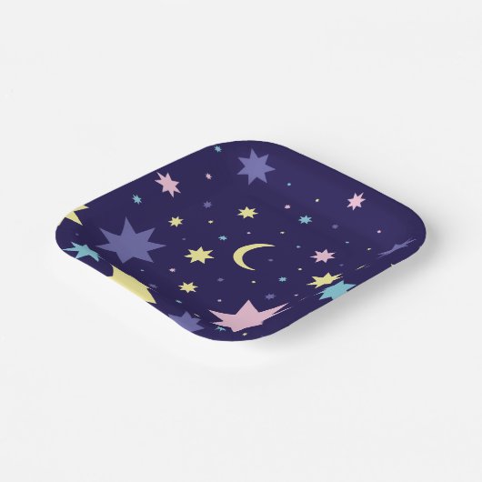 Maan en sterren. papieren bordje (Gebogen)