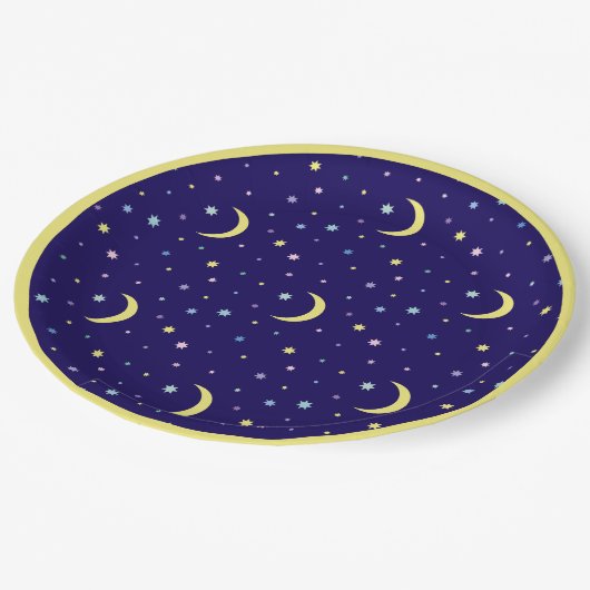 Maan en sterren. papieren bordje (Gekanteld)