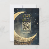 Maan en Sterren QR Code Hemelse Bruiloft RSVP Kaartje (Voorkant)