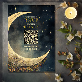  Maan en Sterren QR Code Hemelse Bruiloft RSVP Kaartje
