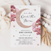Maan en sterren roze boven het Baby shower Kaart