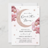 Maan en sterren roze boven het Baby shower Kaart (Voorkant)