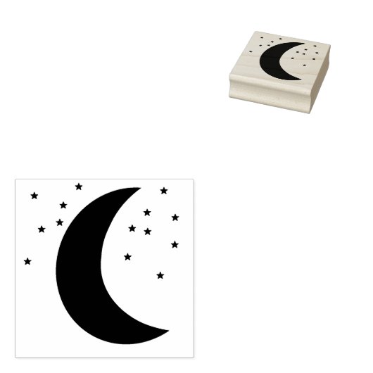 Maan en sterren rubberen stempel voor kunst en han (Gestempeld)
