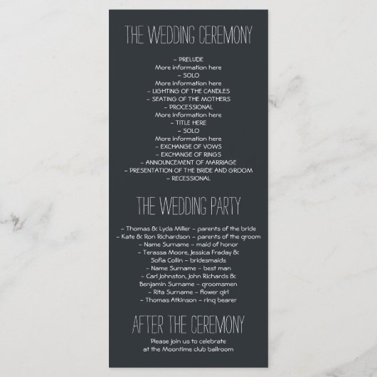 Maan en sterren rustieke bruiloft programma programmakaart (Achterkant)