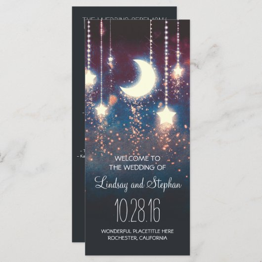 Maan en sterren rustieke bruiloft programma programmakaart (Voorkant / Achterkant)