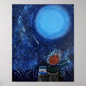 Maan en Sterren Schilderen Marine Blauw Lezen Fine Poster (Voorkant)