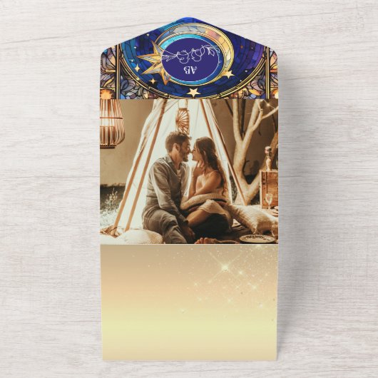 Maan en sterren trouwen in één uitnodiging (Buitenkant)