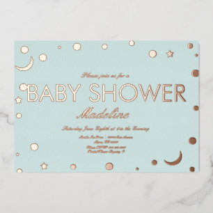 Maan- en stippenconfetti baby shower perskaart folie uitnodiging