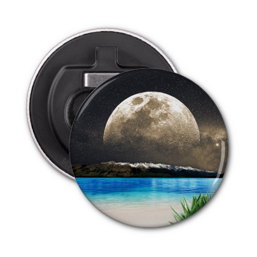 Maan En Strand Button Flesopener (Voorkant)