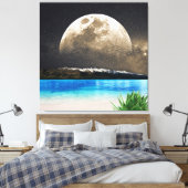 maan en strand canvas afdruk (Insitu (Slaapkamer))