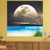 maan en strand canvas afdruk (Insitu (Woonkamer))