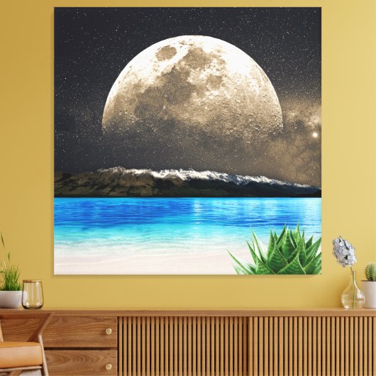 maan en strand canvas afdruk (Insitu (Woonkamer))