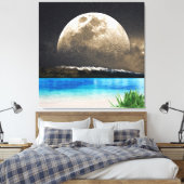 maan en strand canvas afdruk (Insitu (Slaapkamer))