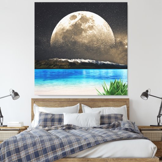 maan en strand canvas afdruk (Insitu (Slaapkamer))