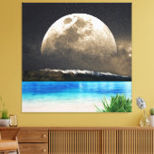 maan en strand canvas afdruk (Insitu (Woonkamer))
