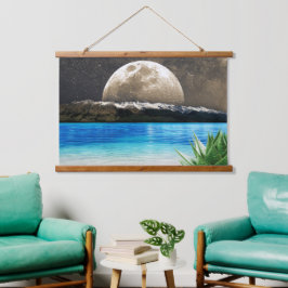 Maan En Strand Hangend Wandkleed