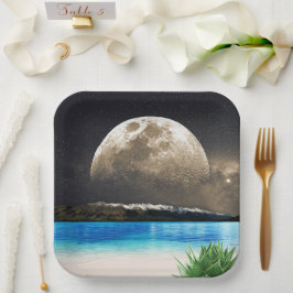 maan en strand papieren bordje