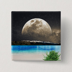 Maan En Strand Vierkante Button 5,1 Cm