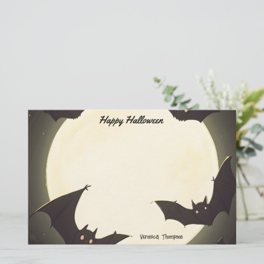 Maan en vleermuizen blij Halloween Briefpapier (Staand voorkant)