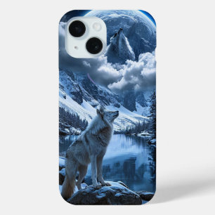 Maan en Wolf Nachtelijke Hemel Natuur Landschap 's iPhone 15 Case