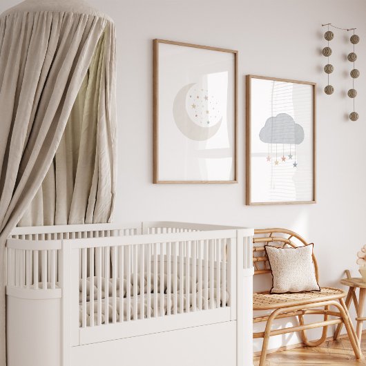 Maan en wolk boho set van 2 kwekerij print