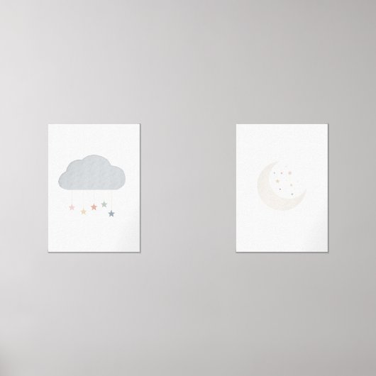 Maan en wolk boho set van 2 kwekerij print (Voorkant)