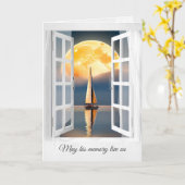 Maan en zeilboot in raamsympathie kaart (Gele Bloem)