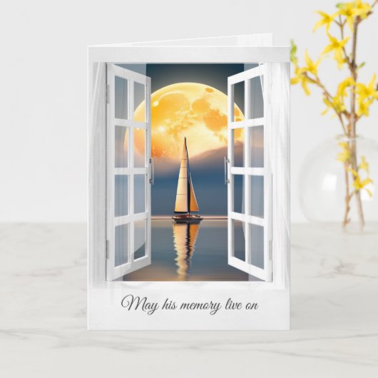 Maan en zeilboot in raamsympathie kaart (Gele Bloem)