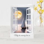 Maan en zeilboot In Venster Sympathie Kaart (Gele Bloem)