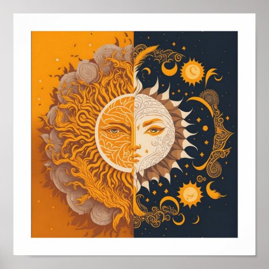 Maan en Zon, esoterisch, Astrologie boho fan Poster (Voorkant)